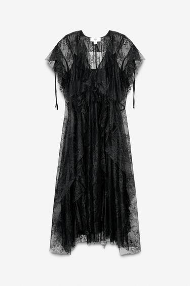 Zara LIMITED EDITION LACE MIDI DRESS - Black