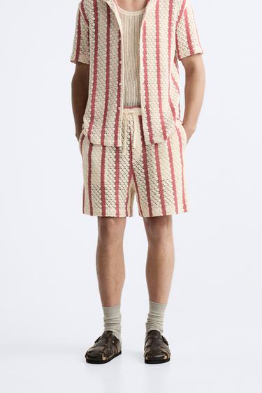 BERMUDA CROCHET RAYAS - Blanco / Rojo de Zara