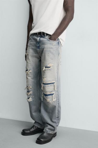 RIPPED LOOSE FIT JEANS - Light blue by Zara - Image 4