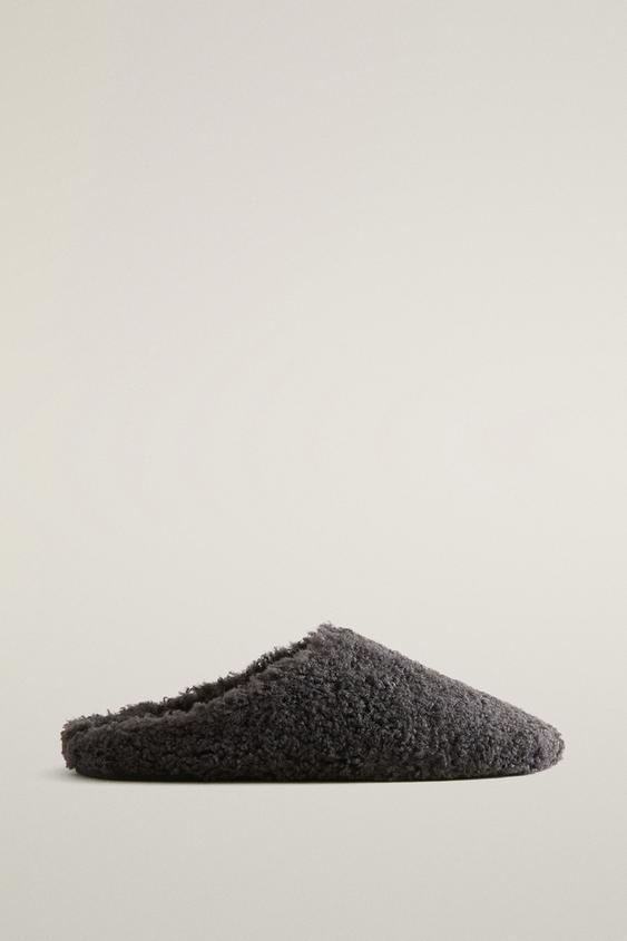 Zara FAUX SHEARLING MULE SLIPPERS - Dark Gray - Image 0