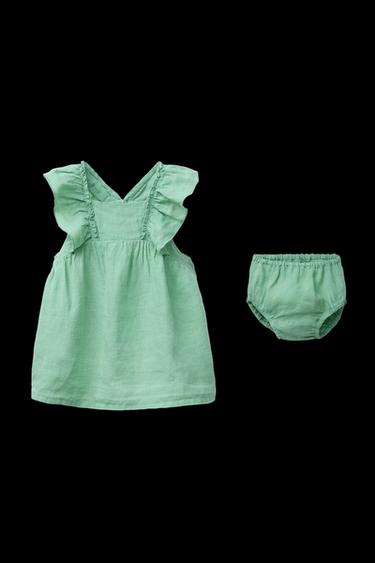 VESTIDO Y BRAGUITA LISA 100% LINO - Verde de Zara - Imagen 0