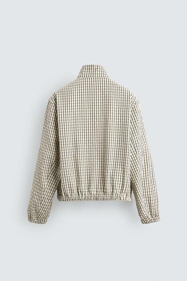 CROPPED FIT CHECK TEXTURED JACKET - Ecru / Black by Zara - Image 9