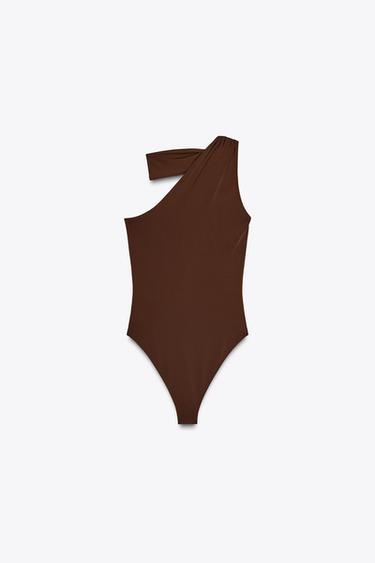 ASYMMETRIC POLYAMIDE BODYSUIT WITH SCARF - Brown by Zara - Image 8