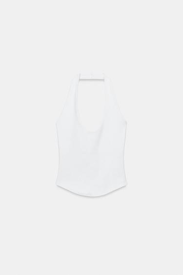 TOP HALTER بحافة دائرية - أبيض الخاص بـ Zara