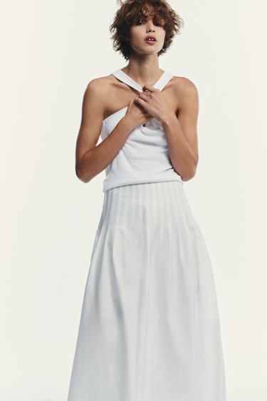 PLEATED MIDI SKIRT - White by Zara - Image 4