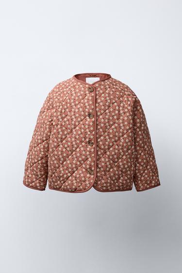 جاكيت NYLON بطبعة مزهرة - وردي داكن الخاص بـ Zara