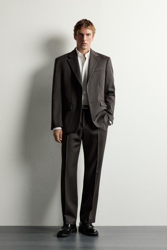 100% WOOL MANTECO® SUIT TROUSERS - Black / Brown by Zara - Image 0