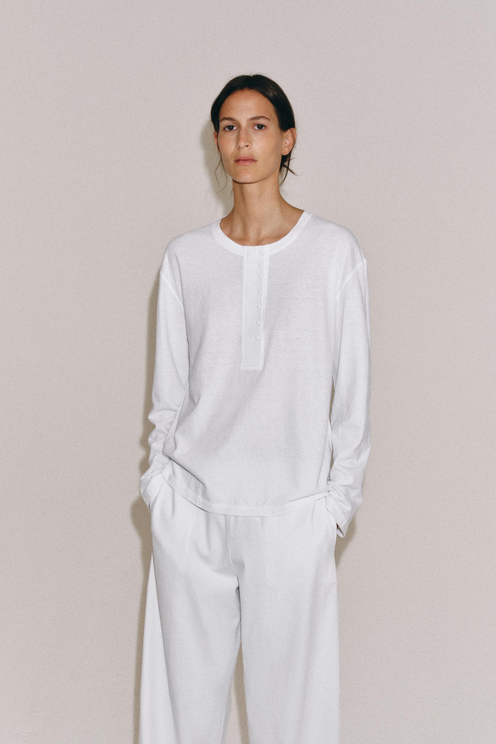 HENLEY T-SHIRT WITH LINEN BLEND - White | ZARA Turkey