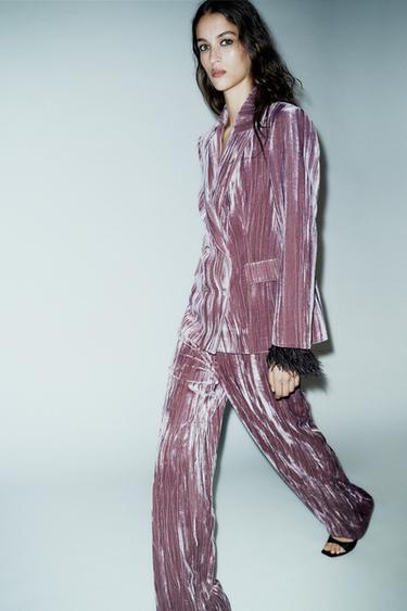 WIDE-LEG VELVET TROUSERS - Mauve by Zara - Image 3