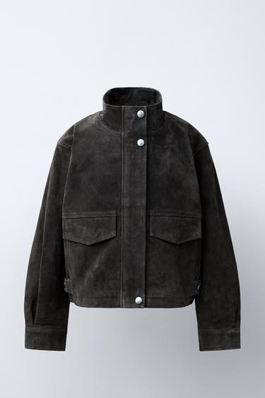 100% LEATHER JACKET WITH POCKETS - dark khaki by Zara