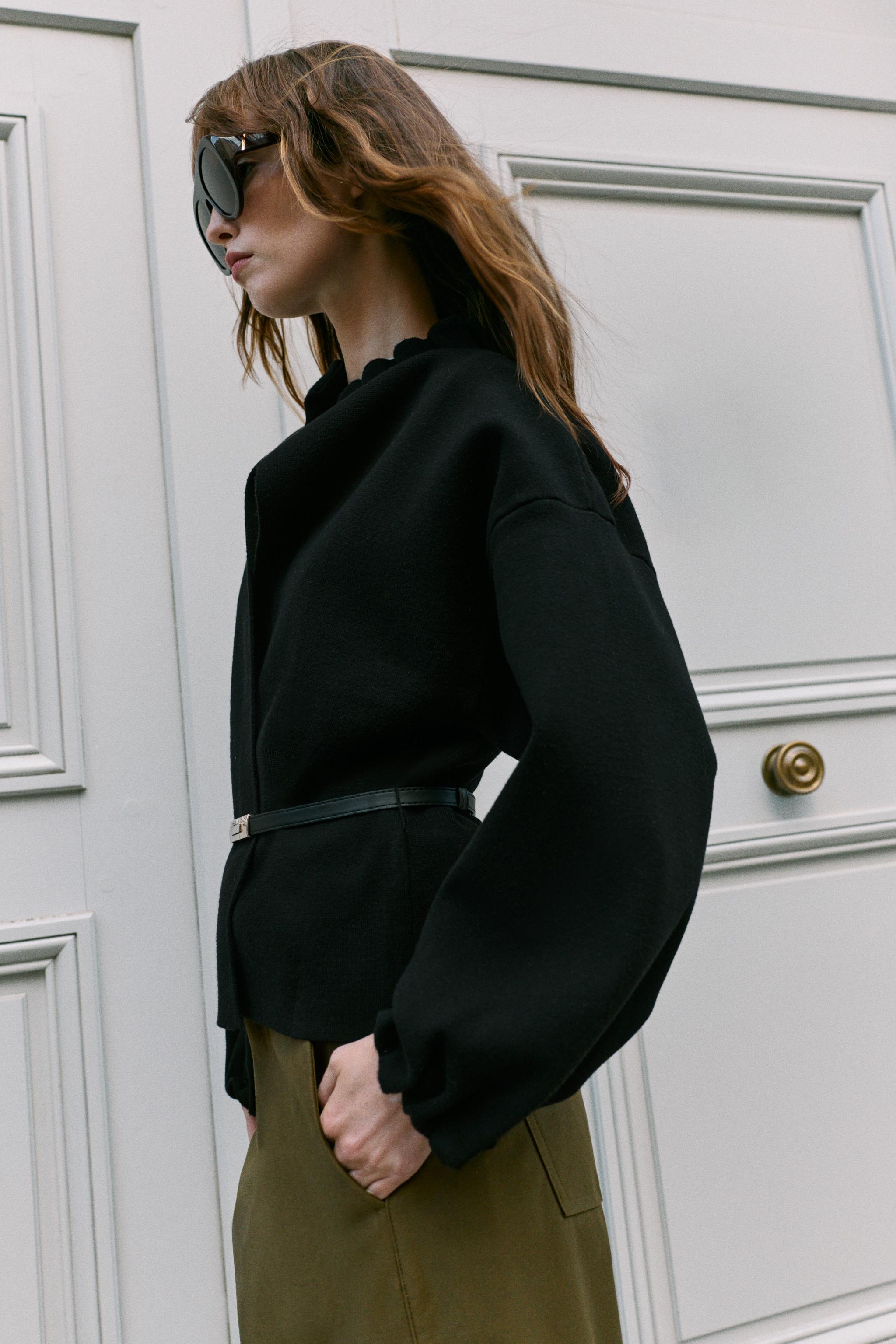 CARDIGAN WITH BELT AND GATHERED TRIMS