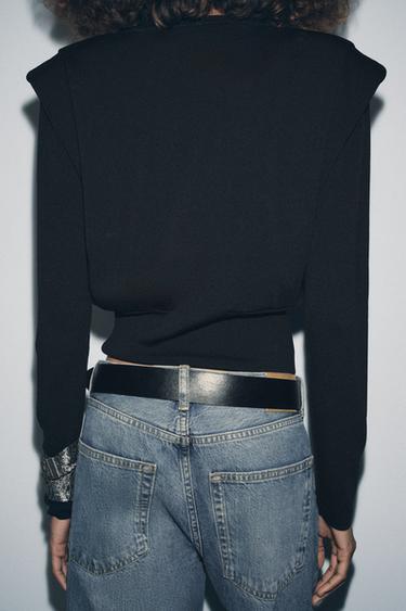 KNIT TOP WITH SHOULDER PADS - Black by Zara - Image 3