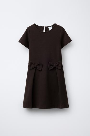 RIBBED DRESS WITH BOWS - Brown by Zara