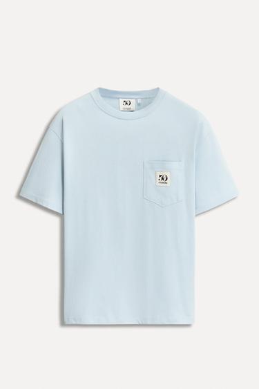 Zara 50TH ANNIVERSARY POCKET PATCH T-SHIRT - Light blue