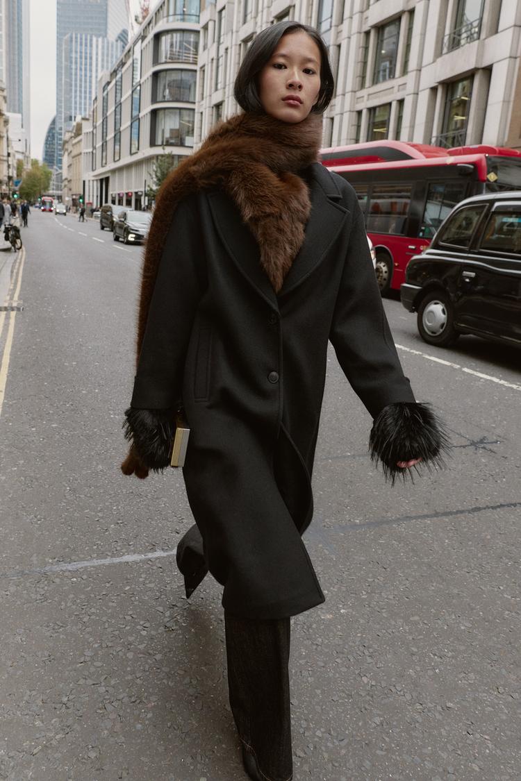 OVERSIZED COAT WITH CONTRAST CUFF Black ZARA Hungary
