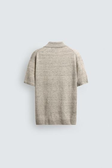 REGULAR FIT 100% LINEN KNIT POLO SHIRT - Grey marl by Zara - Image 7