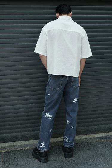 EMBROIDERED RELAXED FIT JEANS - Mid-blue by Zara