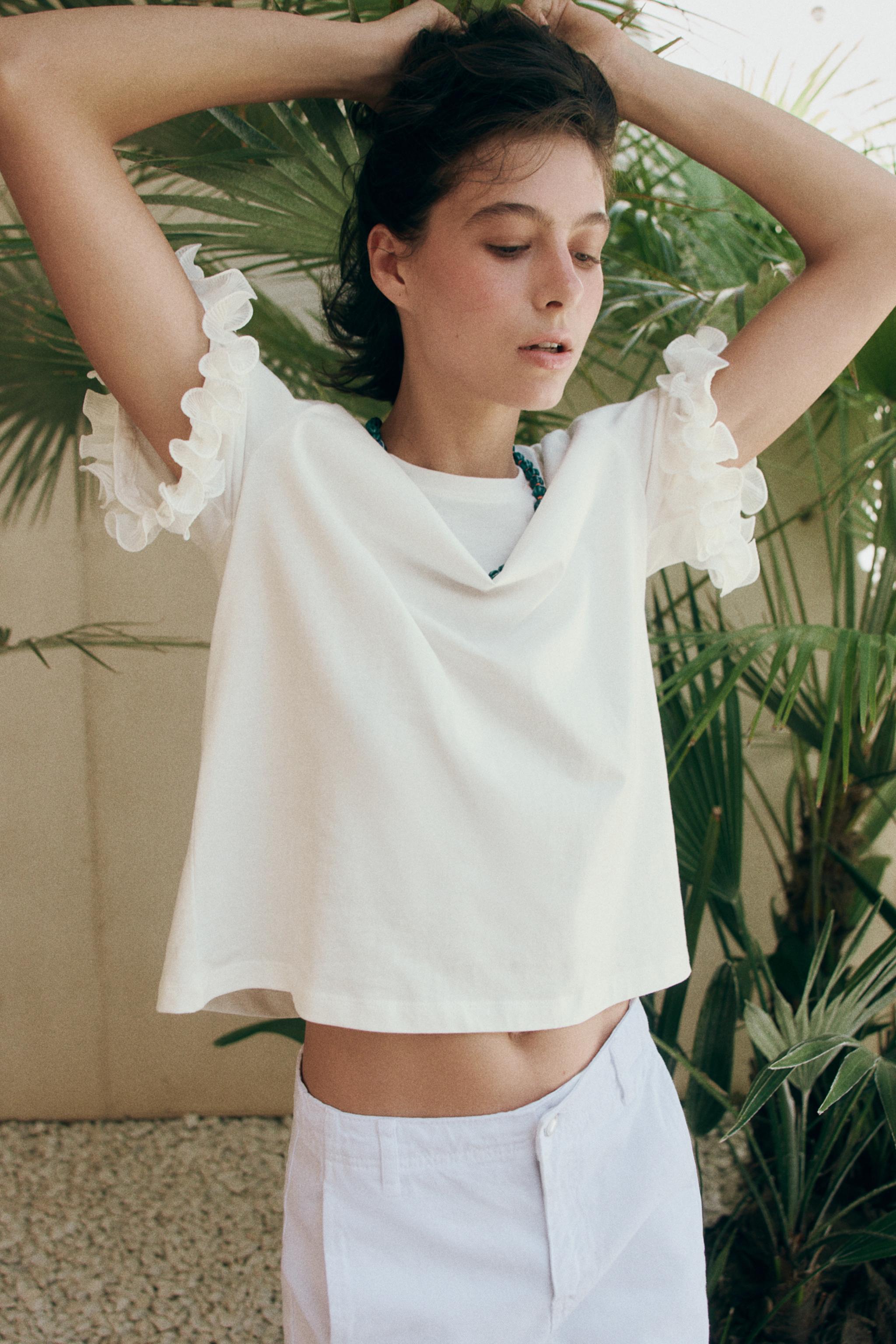 Женские футболки Zara COTTON RUFFLE T-SHIRT — фото 4