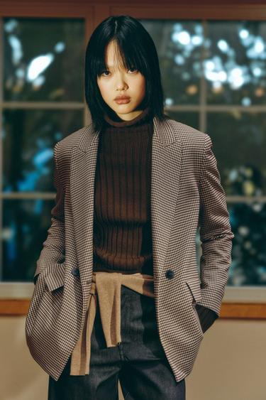 Zara 加大碼雙排扣西裝外套 - 棕色 / 裸色