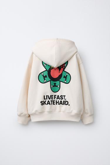 SUDADERA CAPUCHA ESTAMPADA LOGO - Blanco roto de Zara