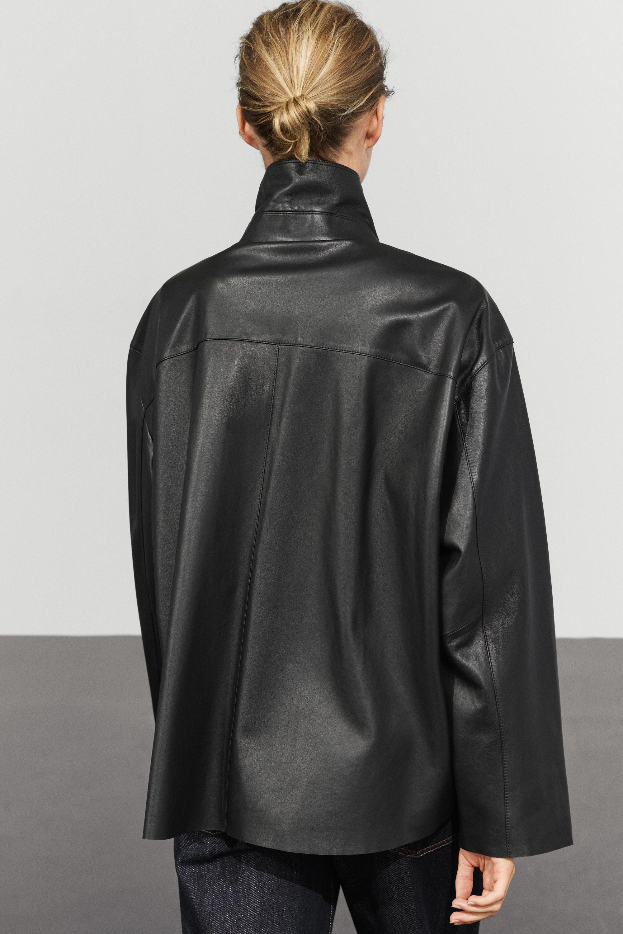 Leather button-detail jacket
