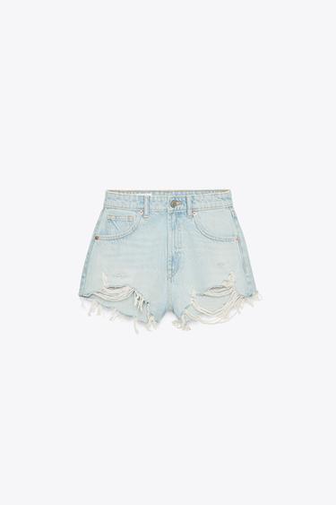 Zara TEKSAS ŠORTS TRF CURVED VISOKOG STRUKA – svetloplava