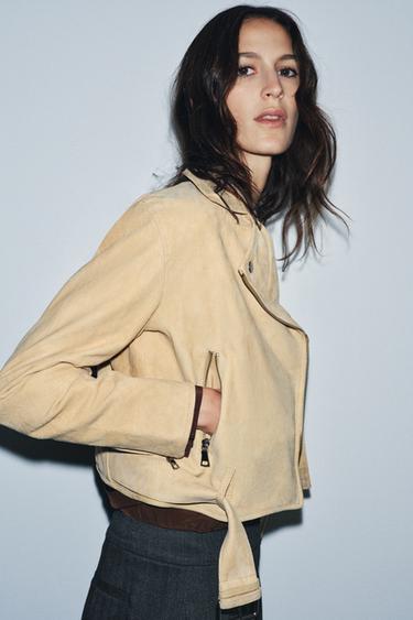 جاكيت جلد الشامواه ZW COLLECTION إصدار محدود - زبدة الخاص بـ Zara