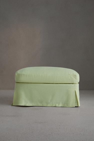 غلاف كتان لمسند القدمين FOOTSTOOL 01 - أخضر فاتح الخاص بـ Zara