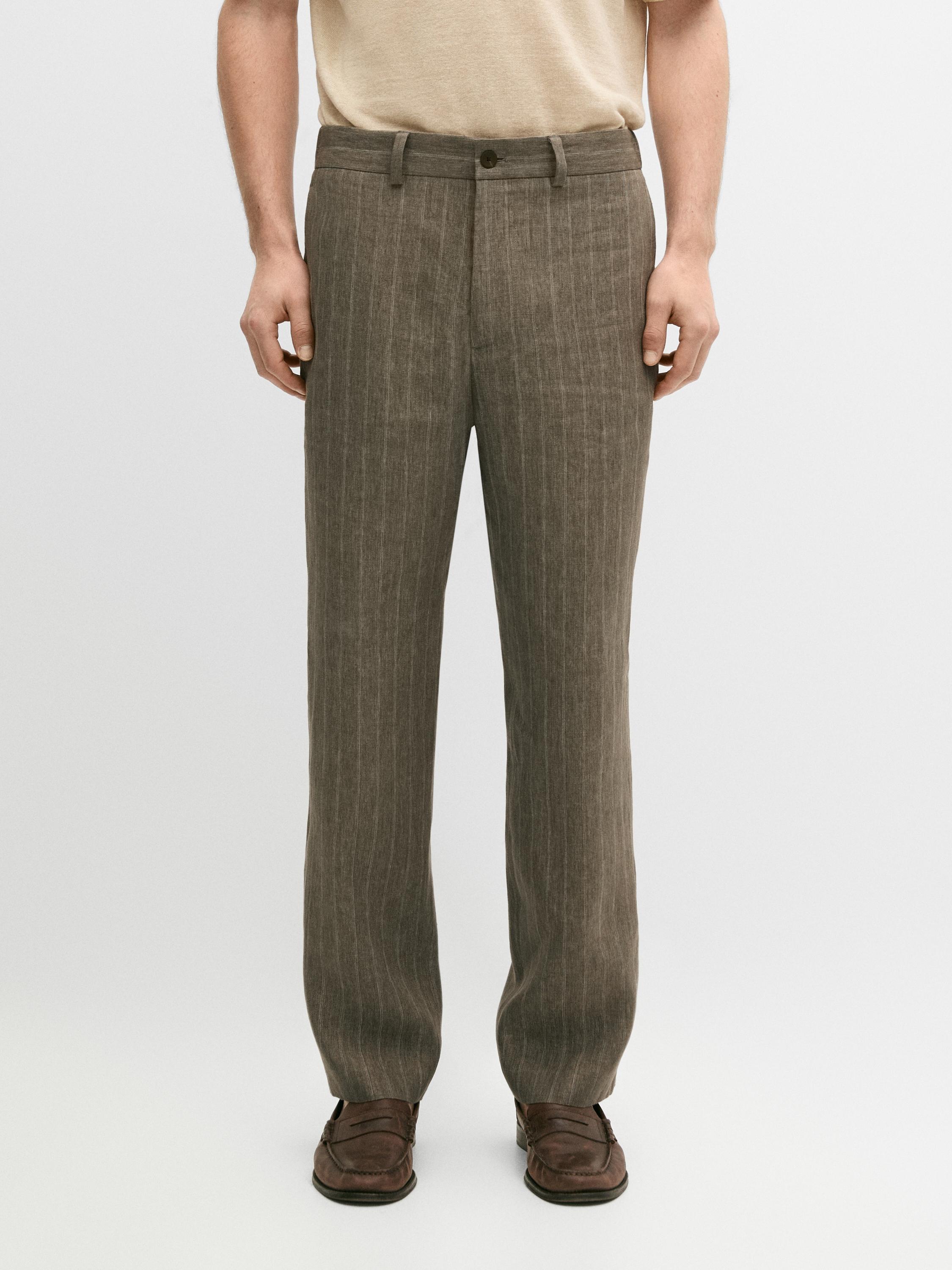 Striped linen trousers — Green