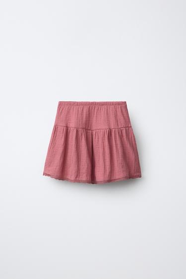 Zara RUSTIC LACE SKIRT - Raspberry