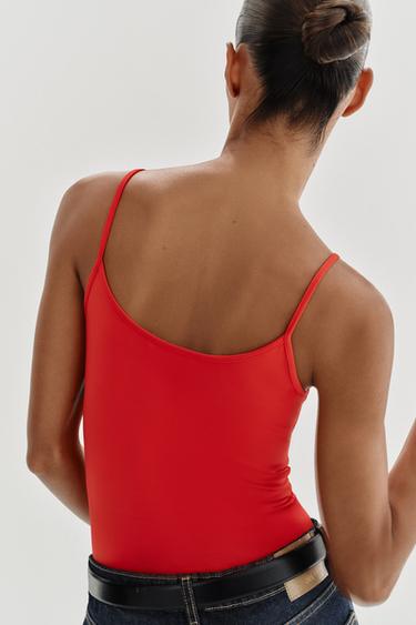 T-SHIRT EN POLYAMIDE À BRETELLES FINES - Corail rouge de Zara - Image 4