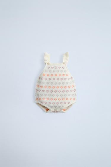 Zara HEART KNIT ROMPER - Ecru
