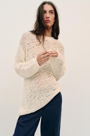 OVERSIZE ASYMMETRIC HEM KNIT JUMPER - ecru-white by Zara