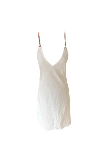WHITE SHIRT V NECK DRESS WITH WINDOW STRAPS