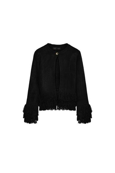 Zara FRINGE CARDIGAN - Black