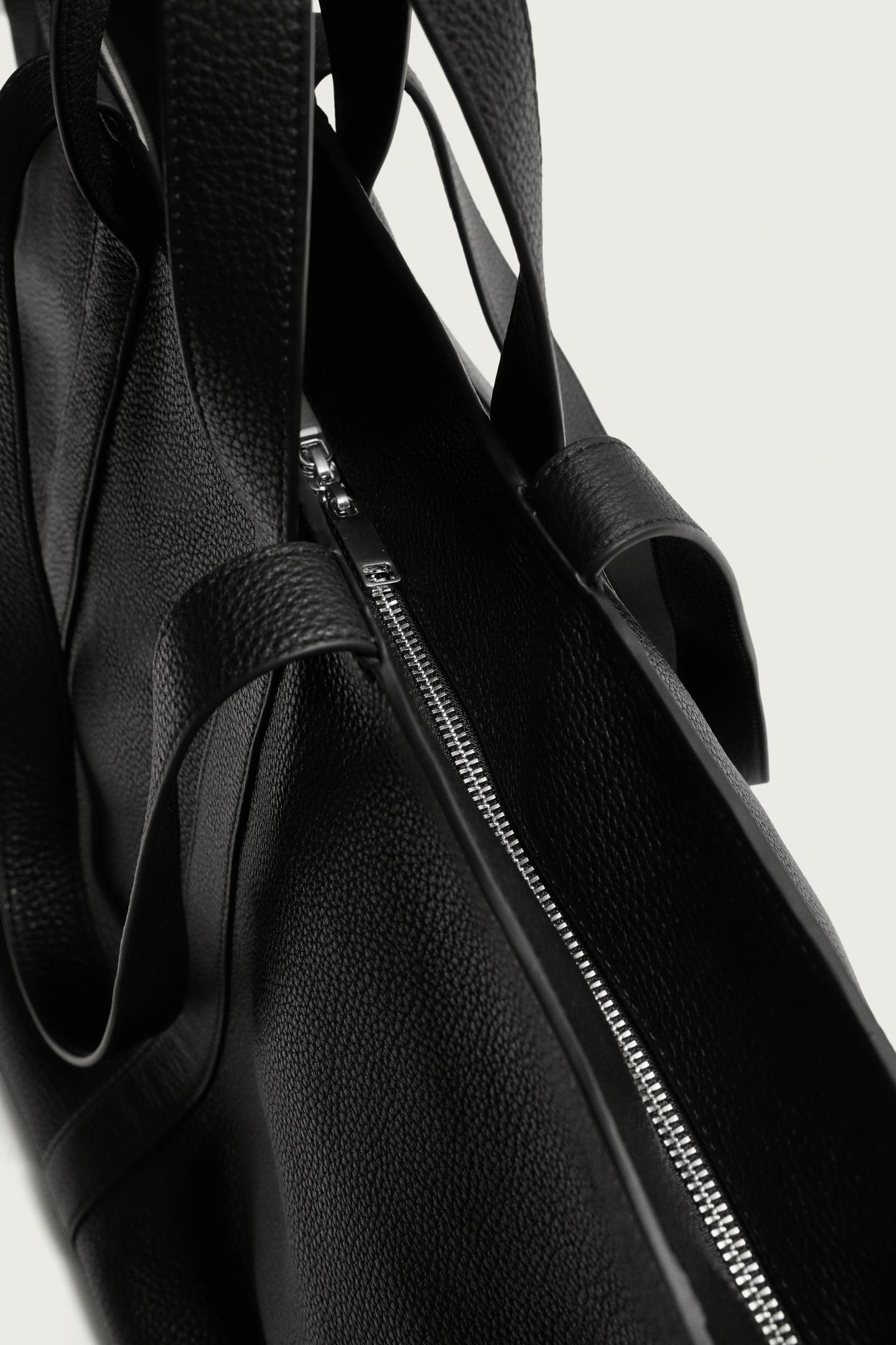 Мужская сумка Zara Leather Shopper, цвет: Чёрный — фото 6