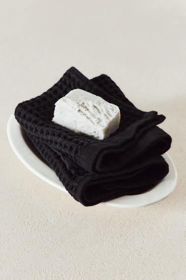 WAFFLE COTTON GUEST TOWEL (PACK OF 3) — Black 1