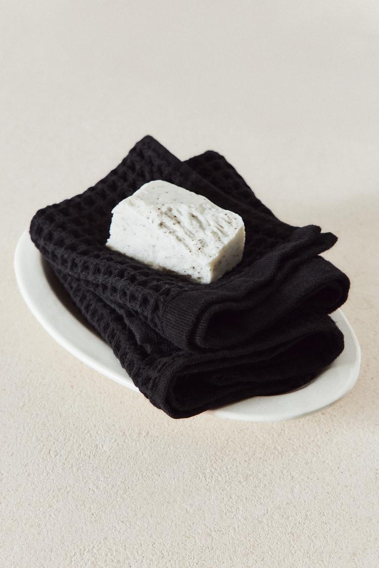 WAFFLE COTTON GUEST TOWEL (PACK OF 3) — Black