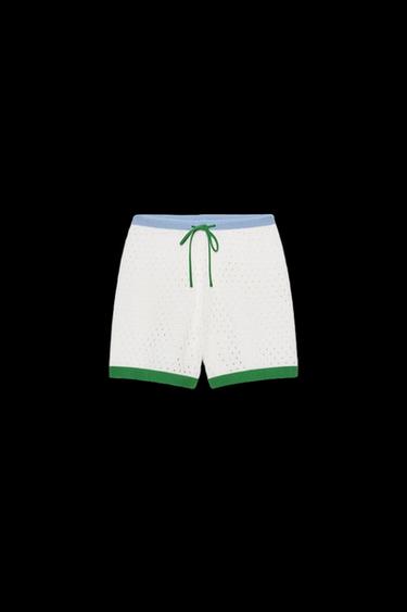 Zara OPENWORK KNIT SHORTS - White - Image 0