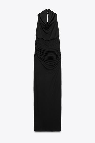 Zara 露背長版繞頸吊帶洋裝 - 黑色