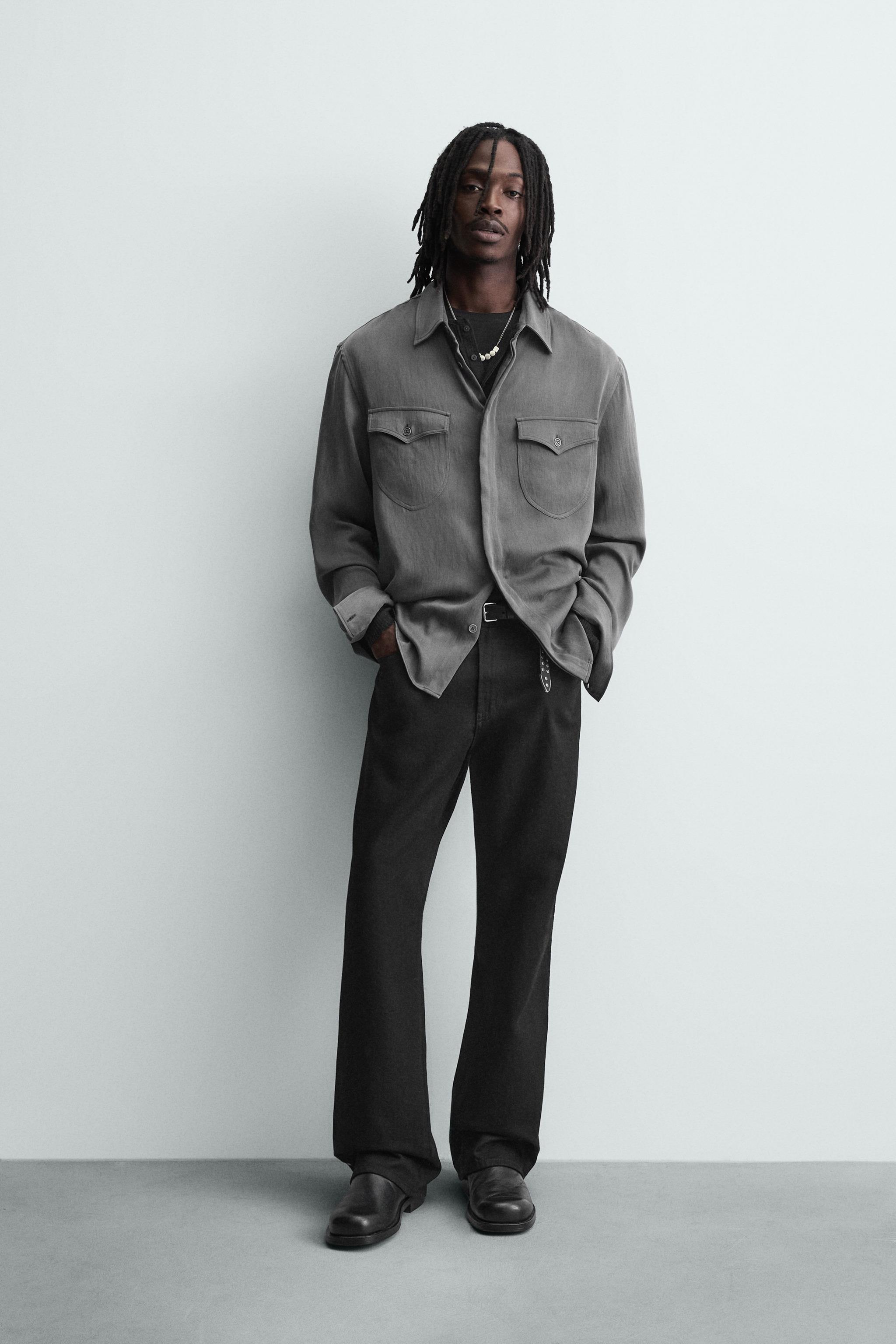 ポケット付きルーズフィットシャツ - グレー | ZARA Japan / 日本