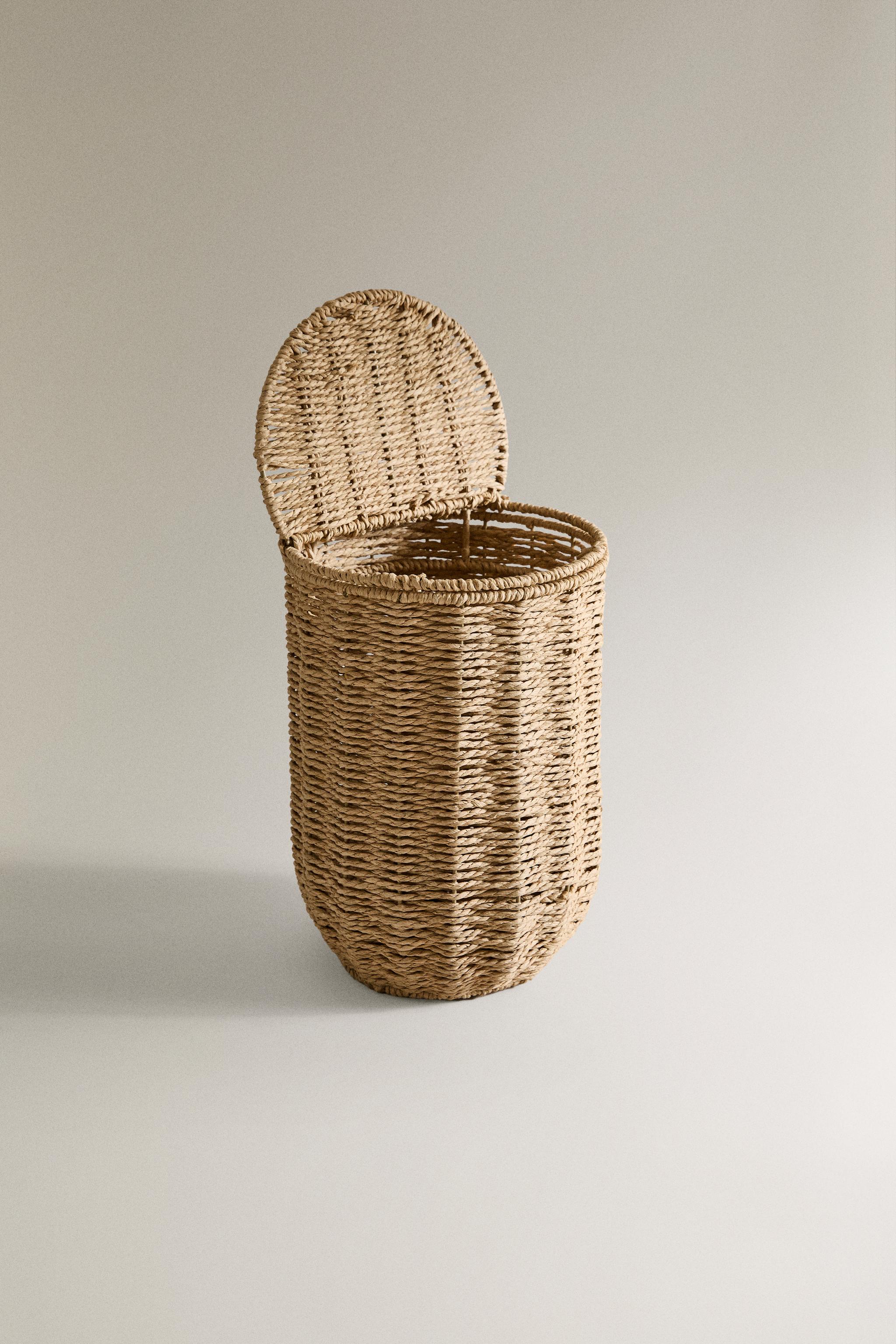 BATHROOM TRASH CAN WITH REMOVABLE LID — Light beige