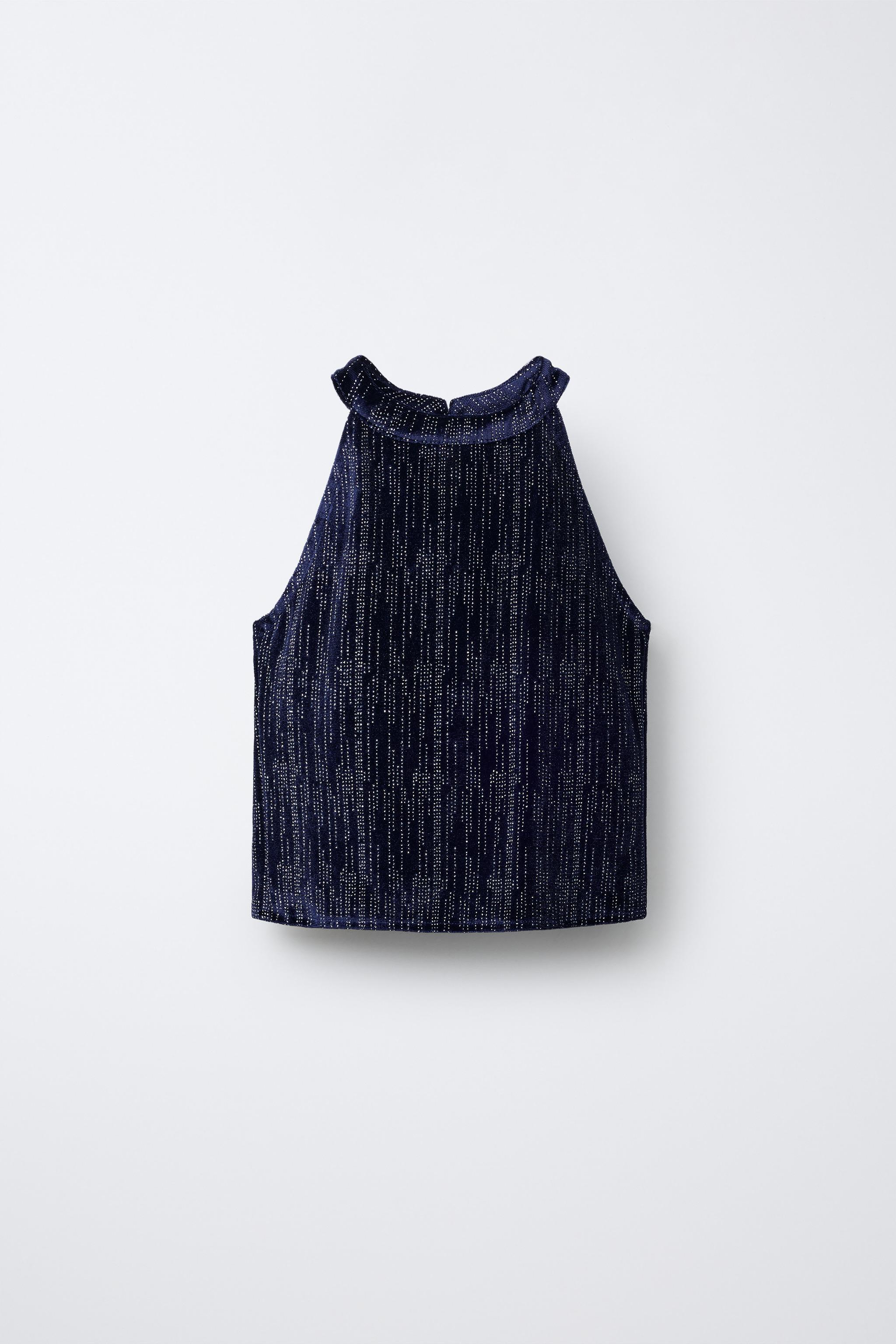 ベルベットホルターネックトップス - ナイトブルー | ZARA Japan / 日本