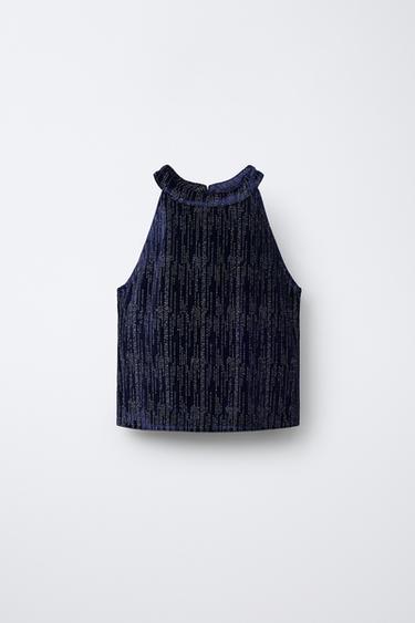TOP VELVET BRILLOS - Azul noche de Zara