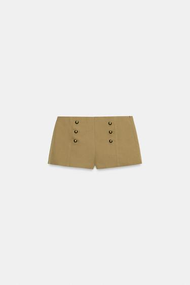 Zara TWILL BUTTON MINI SHORTS - Light khaki