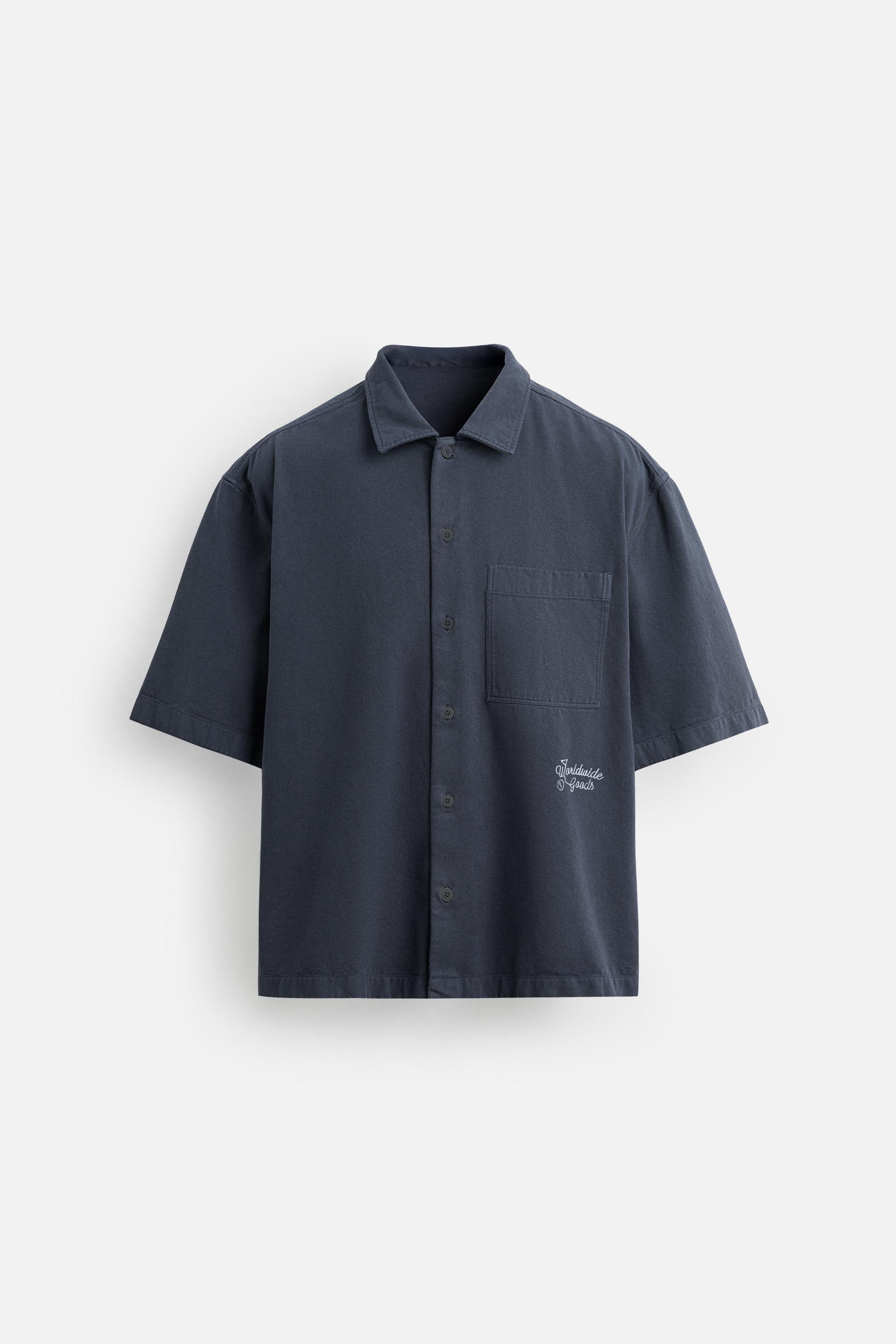 EMBROIDERED TEXTURED OVERSHIRT - Ink blue | ZARA Singapore