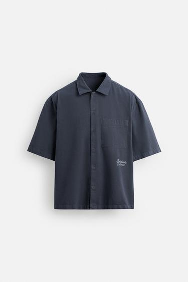 SOBRECAMISA ESTRUTURA BORDADO - Azul-tinta da Zara