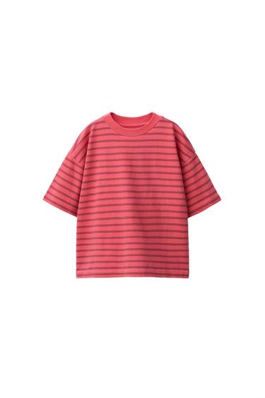 تيشرت مخطط - قرمزي داكن الخاص بـ Zara