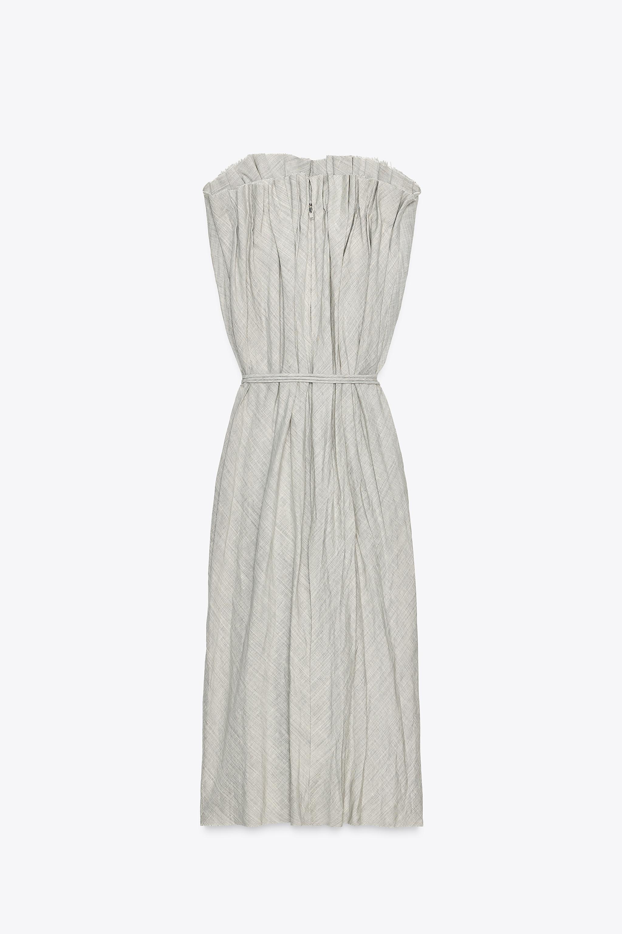 ZW COLLECTION LINEN PLEATED DRESS - Light gray | ZARA United