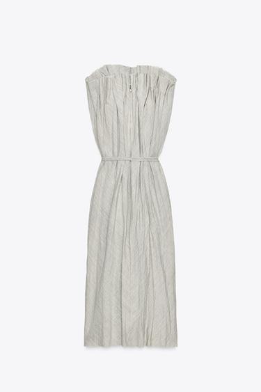 ZW COLLECTION PLEATED LINEN BLEND DRESS - Light grey by Zara - Image 5